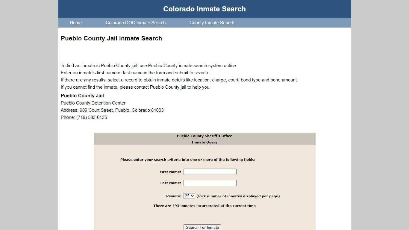 Pueblo County Jail Inmate Search