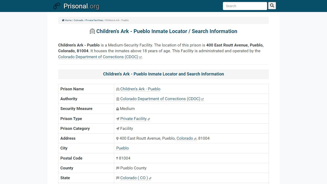 Children's Ark - Pueblo-Inmate Locator/Search Info, Phone ...